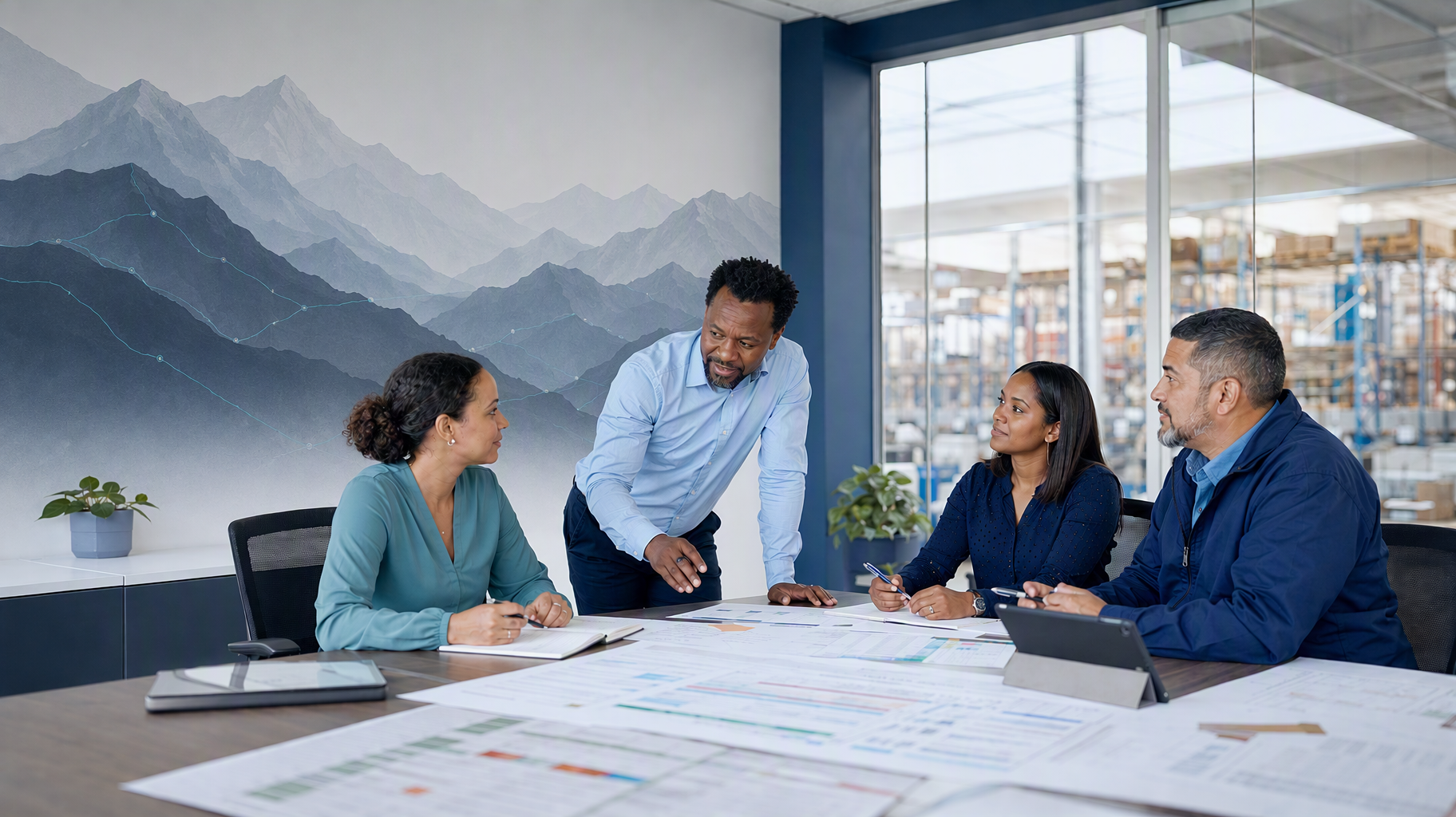 Operations team reviewing labour planning data in a meeting room